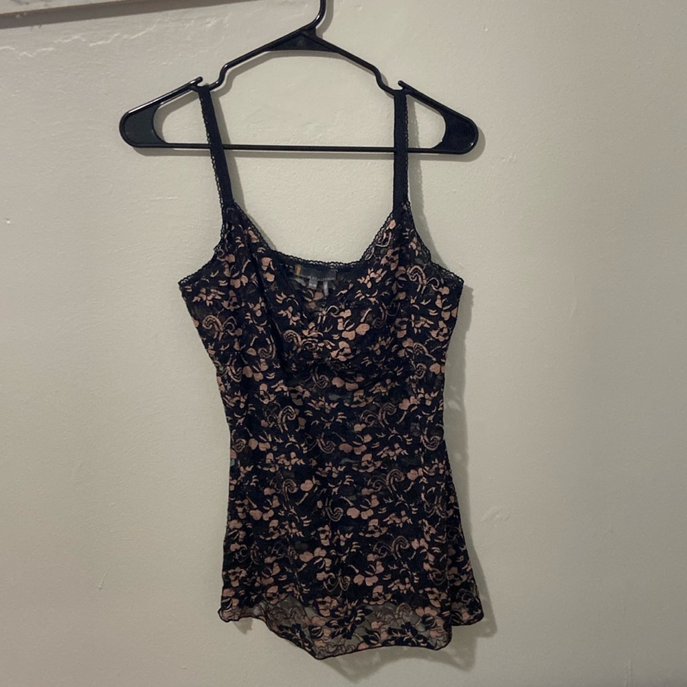 Pink and black shear tank top.